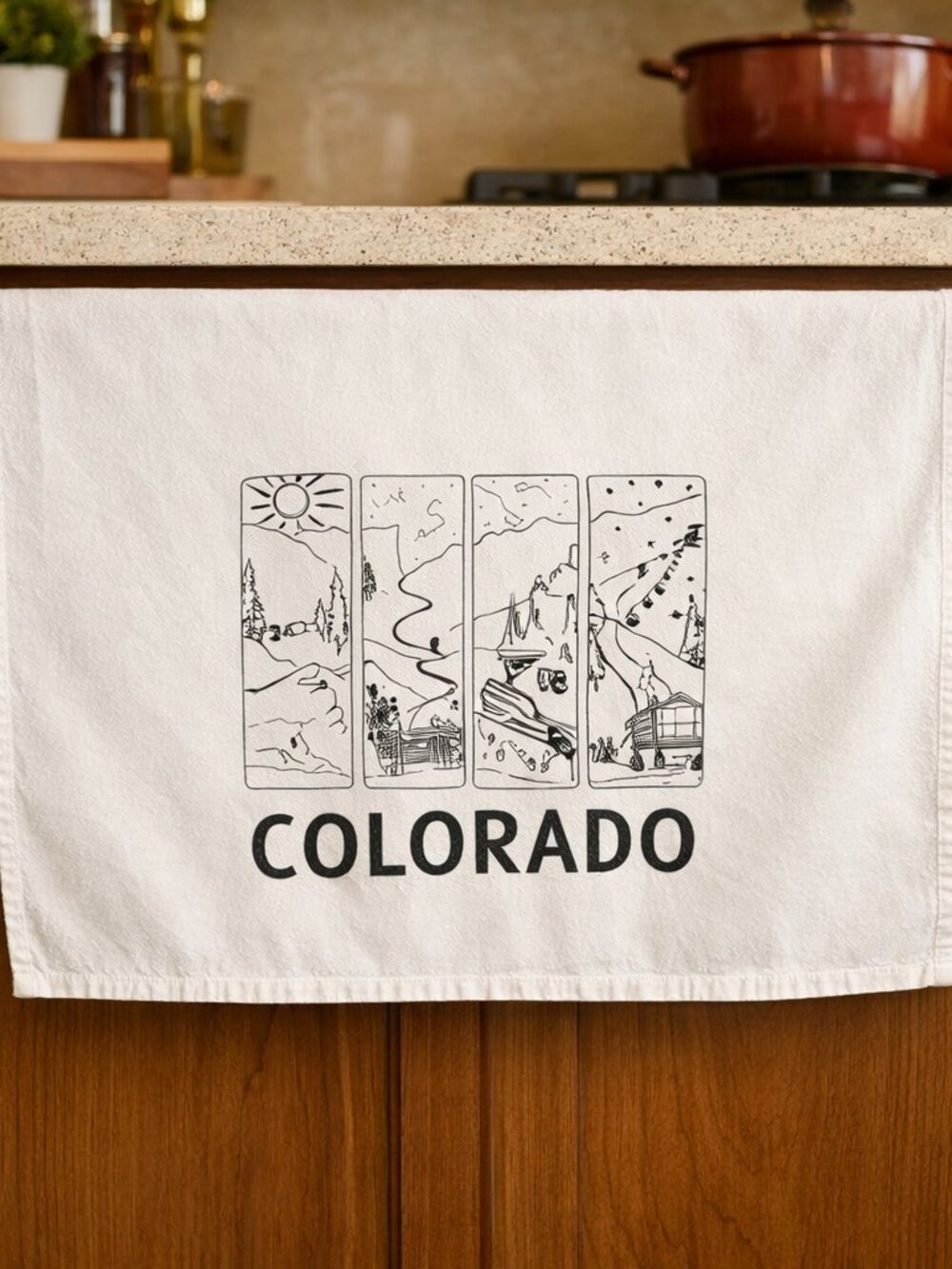 Colorado Kitchen Tea Towel  Mountain Cabin Decor Cotton Dish Towel Rustic Gift